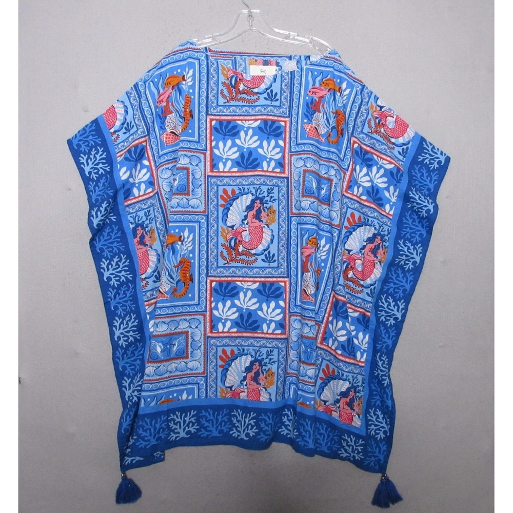 Print Fresh Caftan 1X 2X  Beach Cover Up Tidal Tapestry Tassel Organic‎ Cotton
